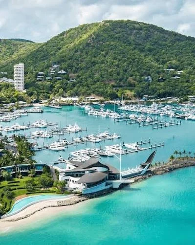 Hamilton Island and its marina from the air